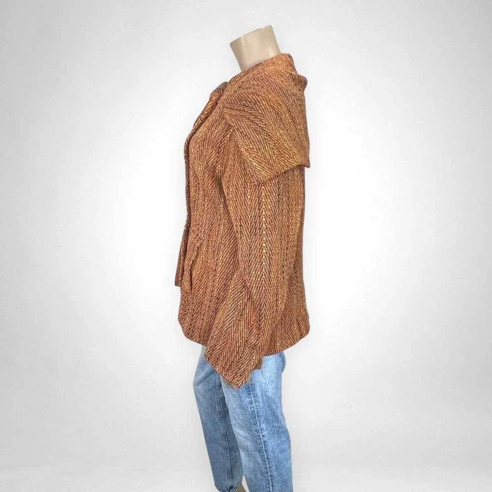 Vintage‎ NEWPORT NEWS Tweed Chevron Brown Wool Blend Coat L